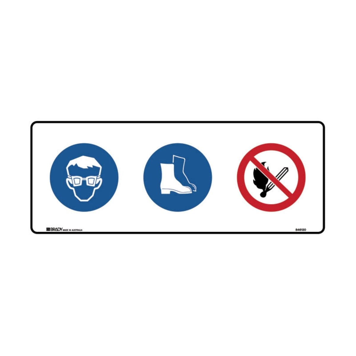 Multiple Condition Sign Eye Protection, Foot Protection, No Open Flames (Pictos Only)