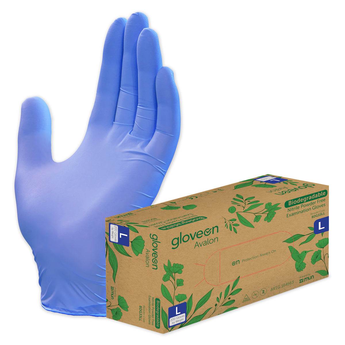 GloveOn® Avalon Biodegradable Nitrile Gloves BDG121 (Carton of 10 Boxes)