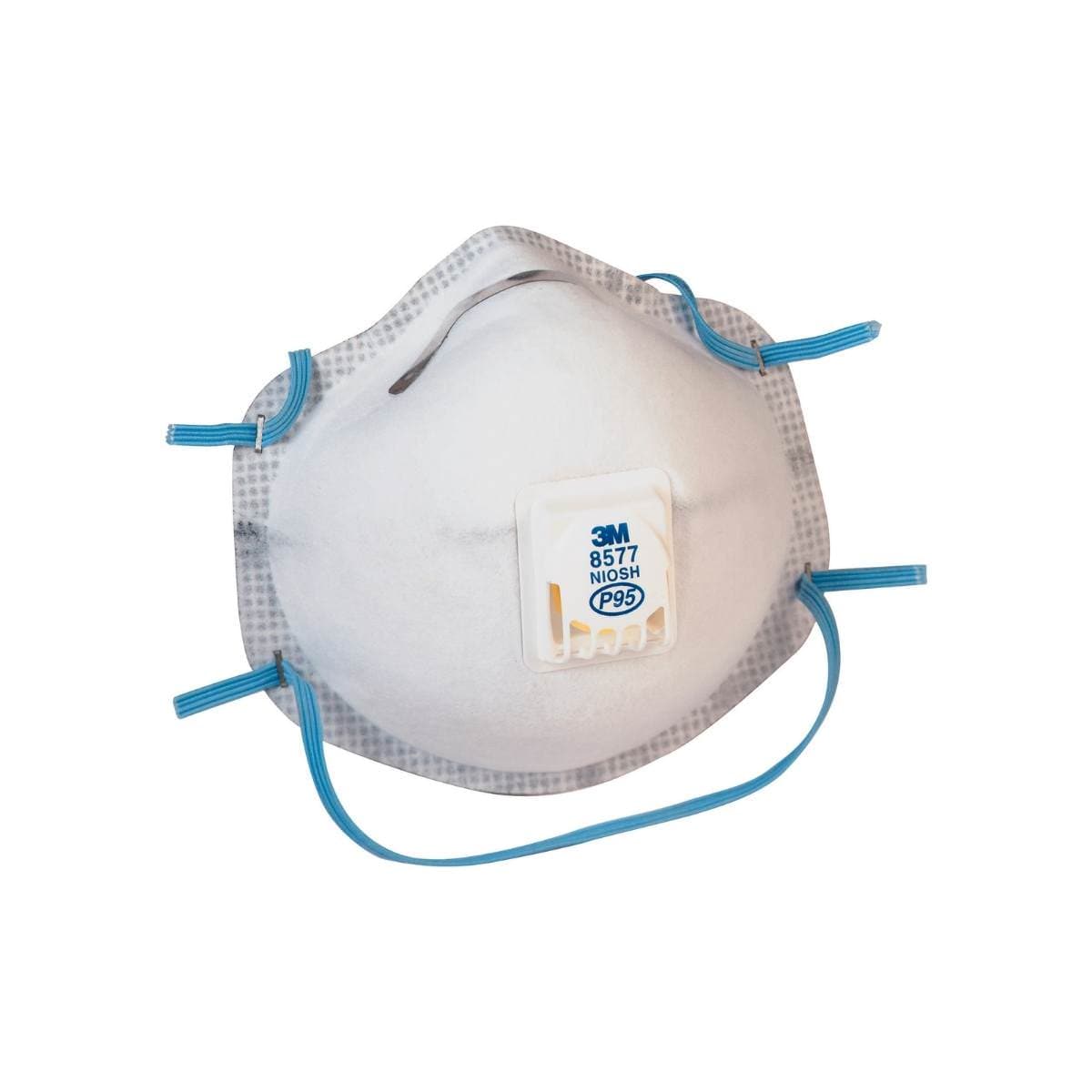 3M™ Cupped Particulate Respirator 8577, GP2, with Nuisance Level* Organic Vapour Relief, valved (Pack of 10)