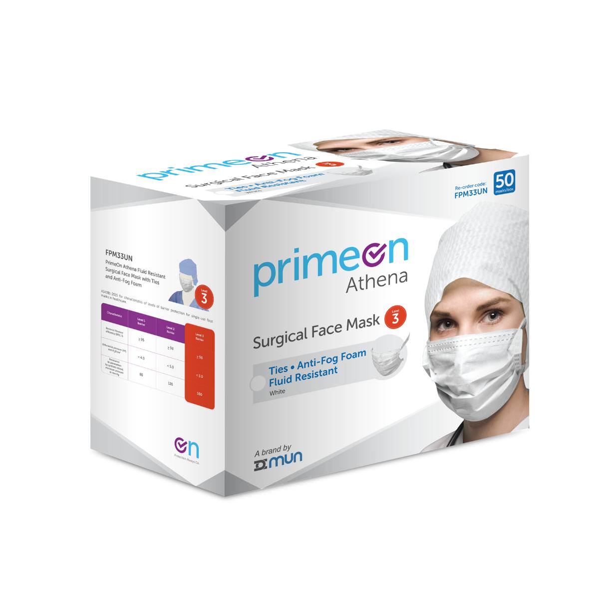 PrimeOn ASTM Artemis Level 3 Surgical Face Mask FPM33UN (Carton of 6 Boxes)